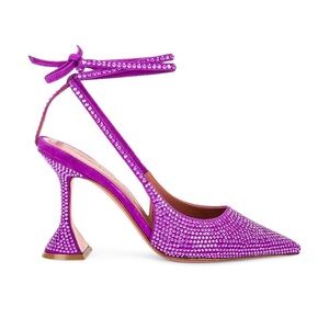 BNIB AMINA MUADDI Crystal Karma Lace-up Sling-back Pump In Violet